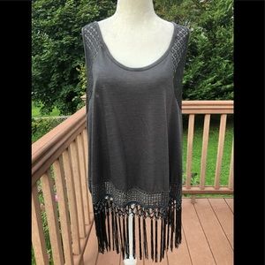 Torrid Top With Crochet Fringe Gray Large